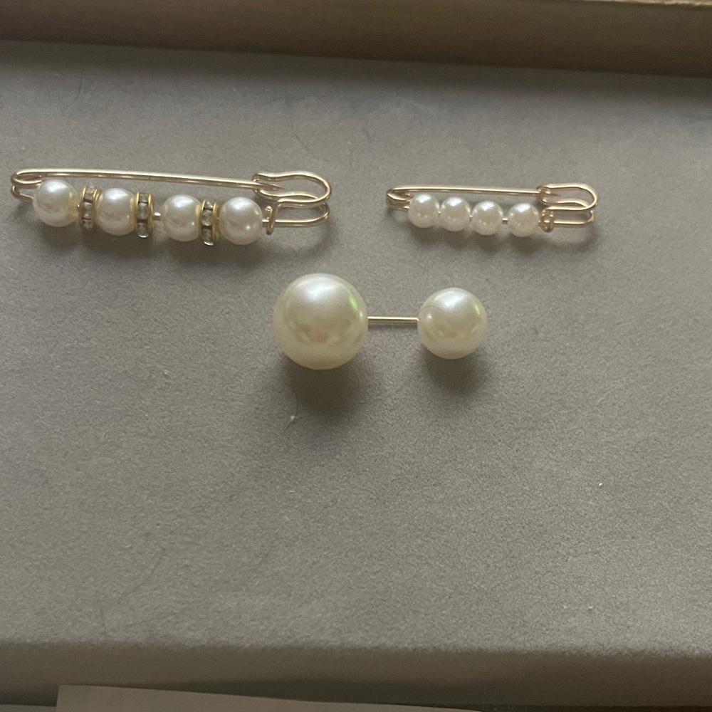 Elegant Pearl Safety pin Brooch Set & stick pin